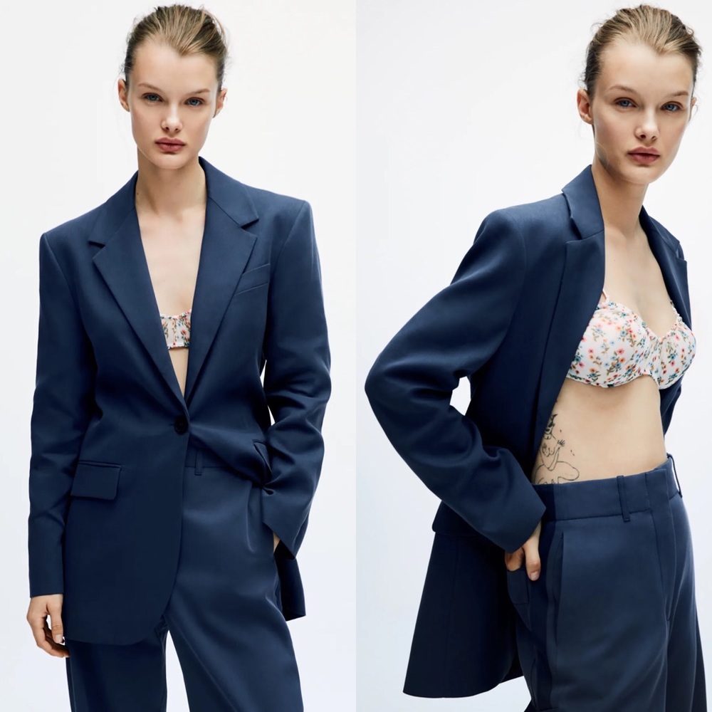 Zara POCKET BLAZER LIMITED EDITION BLUE NEW